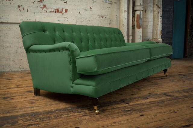 Handmade Low 3 Seater Emerald Green Velvet Chesterfield Sofa - image 1