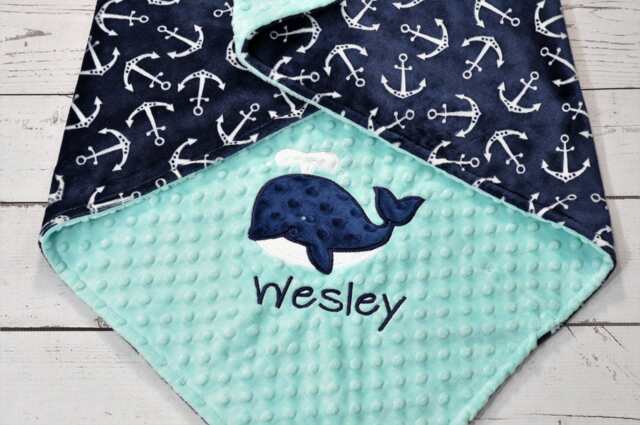 Personalized Minky Baby Blanket - Anchor Whale -Anchor Baby Blanket-Whale Blanket - image 1