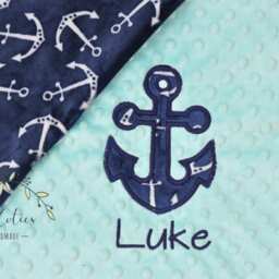 Personalized Minky Baby Blanket - Anchor Whale -Anchor Baby Blanket-Whale Blanket - thumbnail 3