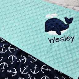 Personalized Minky Baby Blanket - Anchor Whale -Anchor Baby Blanket-Whale Blanket - thumbnail 2