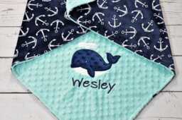 Personalized Minky Baby Blanket - Anchor Whale -Anchor Baby Blanket-Whale Blanket