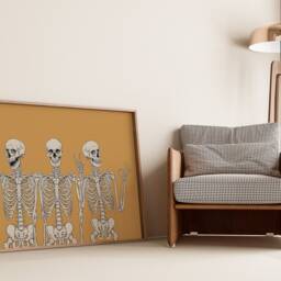 Funny Skeletons Party Wall Decor, Halloween Orange Print, Gothic Canvas, Modern Peace Sign Poster, Printable Skeleton Art, Gift - thumbnail 3
