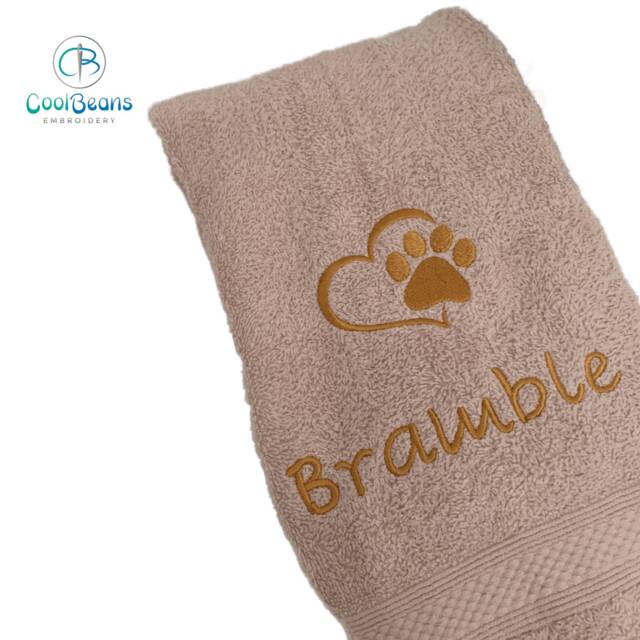 Dog Towel - Personalised Face Cloth/Hand Bath Embroidered Paw & Text - image 1