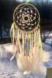 Pink & Green Beaded Dream Catcher, Nursery Decor Wall Hanging, Girls Bedroom Decor, Boho Chic Crystal Glass Feather Dreamcatcher - thumbnail 1