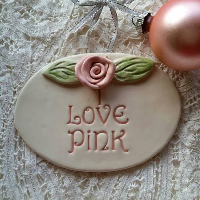Mothers Day Gift/Pink Rose Plaque Wall Art/Pink Gift Ceramic Inspirational/Gift With Roses/Housewarming Art/I Love Pink/