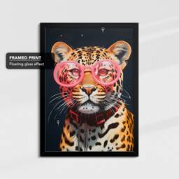 Leopard Wearing Pink Glasses Painting Framed Poster Print & Canvas Wall Decor Art Bedroom Home Interior Funny Animal Lover Gift - thumbnail 2