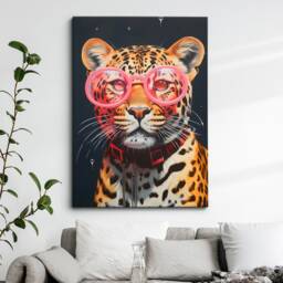 Leopard Wearing Pink Glasses Painting Framed Poster Print & Canvas Wall Decor Art Bedroom Home Interior Funny Animal Lover Gift