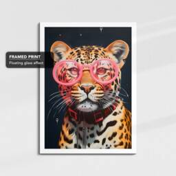 Leopard Wearing Pink Glasses Painting Framed Poster Print & Canvas Wall Decor Art Bedroom Home Interior Funny Animal Lover Gift - thumbnail 3