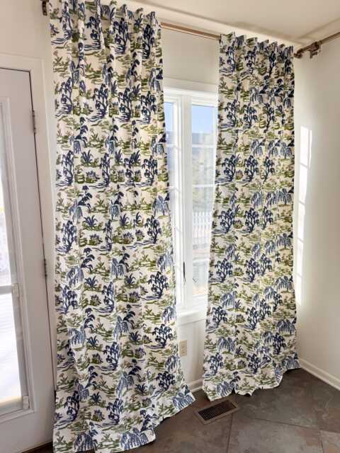 Palm Print Curtain Pair Blue Green Bohemian Beach Window Drapes - image 1