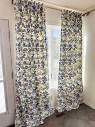 Palm Print Curtain Pair Blue Green Bohemian Beach Window Drapes - thumbnail 1