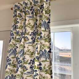 Palm Print Curtain Pair Blue Green Bohemian Beach Window Drapes - thumbnail 2