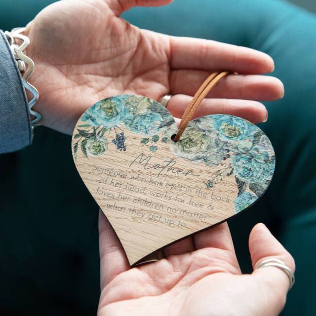 Blue Peony Mother Mini Heart Oak Wall Hanging - Mother's Day Keepsake Token - image 1