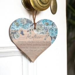 Blue Peony Mother Mini Heart Oak Wall Hanging - Mother's Day Keepsake Token - thumbnail 2