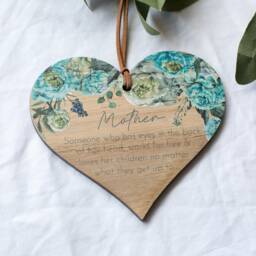 Blue Peony Mother Mini Heart Oak Wall Hanging - Mother's Day Keepsake Token - thumbnail 3