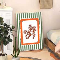 striped Cowboy Riding Art Canvas Poster, Trendy Wall Art, Girls Aesthetic Decor, Retro Home Printed Gift - thumbnail 3