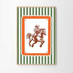 striped Cowboy Riding Art Canvas Poster, Trendy Wall Art, Girls Aesthetic Decor, Retro Home Printed Gift - thumbnail 2