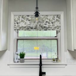 Faux Roman Shade Valance in Botanical Prints Of Blue, Green Or Grey & White, 100% Cotton Canvas, Fully Lined, Custom Made Curtains - thumbnail 2