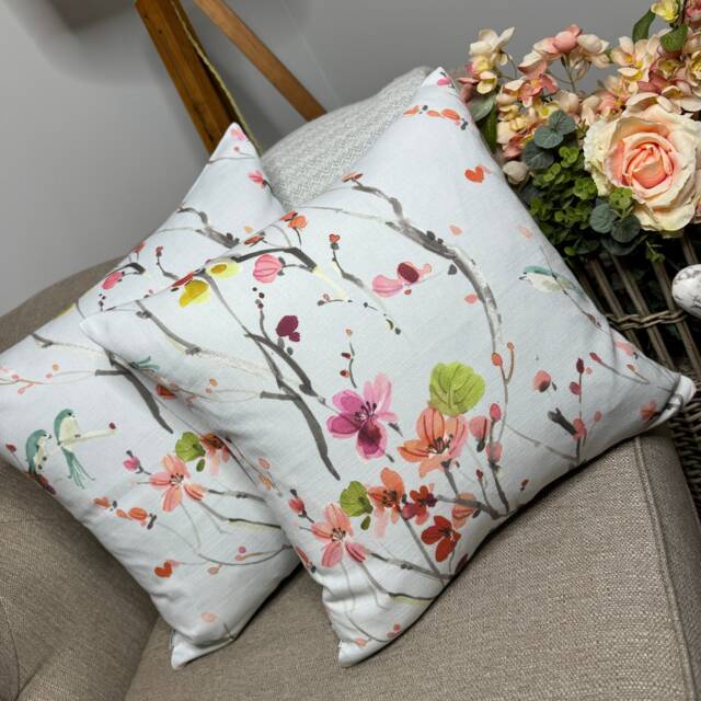 Decorative Cushion Cover, Floral Pillow Cover Case, Throw , Countryside Decor, Duck Egg - Blue Birds Design Voyage Fabric - image 1