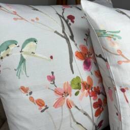 Decorative Cushion Cover, Floral Pillow Cover Case, Throw , Countryside Decor, Duck Egg - Blue Birds Design Voyage Fabric - thumbnail 2