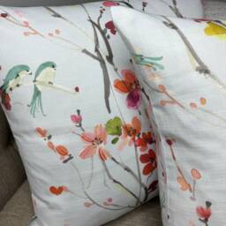 Decorative Cushion Cover, Floral Pillow Cover Case, Throw , Countryside Decor, Duck Egg - Blue Birds Design Voyage Fabric - thumbnail 3