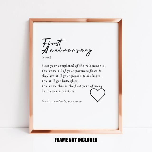 First Anniversary Definition Print, 1st Gift For Partner, First Boyfriend Or Girlfriend, One Year Together - image 1
