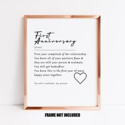 First Anniversary Definition Print, 1st Gift For Partner, First Boyfriend Or Girlfriend, One Year Together - thumbnail 1