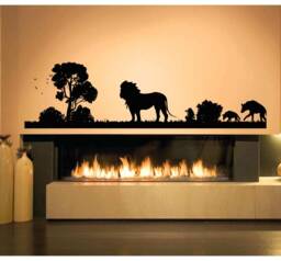 African Animals Wall Decal Lion, Hyena, Tree Vinyl Mural T1435 - thumbnail 1