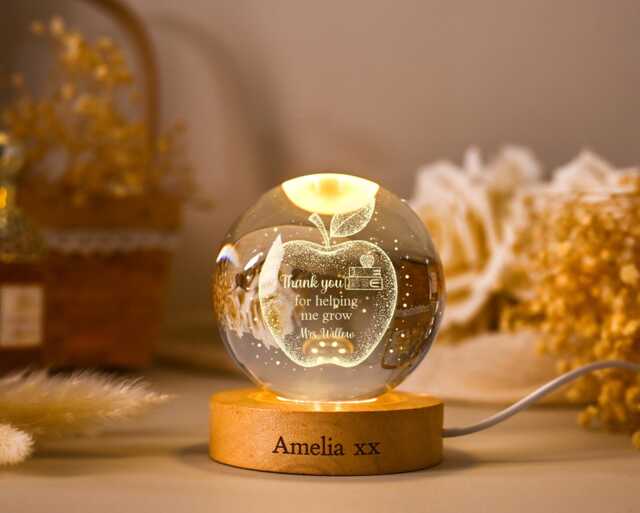 Custom Teacher Appreciation Crystal Ball Night Light, Apple Led Light Gift, Thank You End Of Year Retirement Gift - image 1