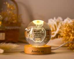 Custom Teacher Appreciation Crystal Ball Night Light, Apple Led Light Gift, Thank You End Of Year Retirement Gift