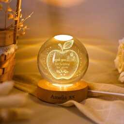 Custom Teacher Appreciation Crystal Ball Night Light, Apple Led Light Gift, Thank You End Of Year Retirement Gift - thumbnail 2