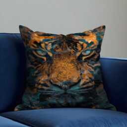 Fierce Tiger Face Cushion Cover, Wild Jungle Animal Art Pillow Cover With Intense Eyes, Striking Orange & Teal Home Decor - thumbnail 3