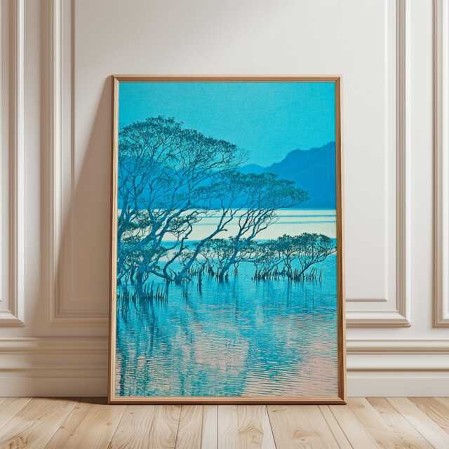 Mangrove Forest Poster, Japanese Coastal Blue Landscape Wall Art Print - image 1