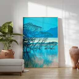 Mangrove Forest Poster, Japanese Coastal Blue Landscape Wall Art Print - thumbnail 3