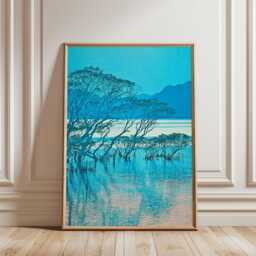 Mangrove Forest Poster, Japanese Coastal Blue Landscape Wall Art Print - thumbnail 1