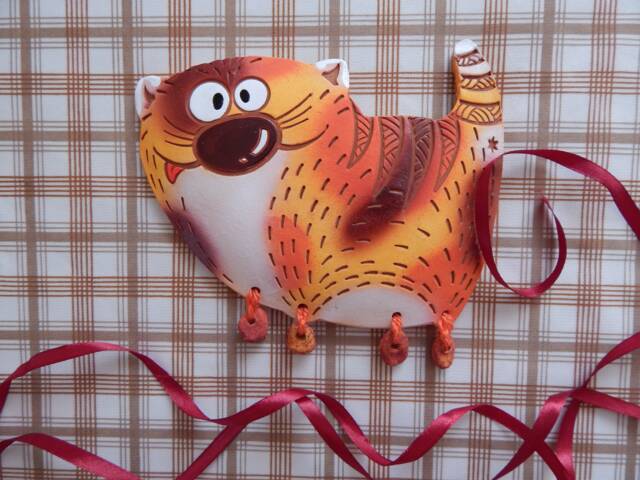 Ceramic Wall Cat Curious. Ginger Cat. Spotted Wall Art. Hanging. Hand Made Ceramics. Hanging Decor - image 1