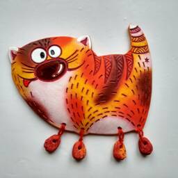 Ceramic Wall Cat Curious. Ginger Cat. Spotted Wall Art. Hanging. Hand Made Ceramics. Hanging Decor - thumbnail 2
