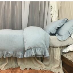 Duck Egg Blue Ruffle Linen Duvet Cover Features Easy Flow Ruffles, Shabby Chic Bedding, Custom Bedding - thumbnail 2