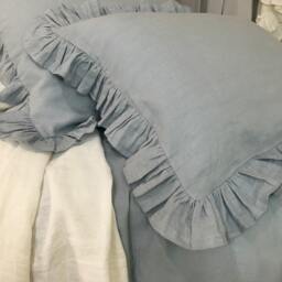 Duck Egg Blue Ruffle Linen Duvet Cover Features Easy Flow Ruffles, Shabby Chic Bedding, Custom Bedding - thumbnail 4