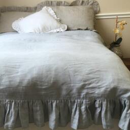 Duck Egg Blue Ruffle Linen Duvet Cover Features Easy Flow Ruffles, Shabby Chic Bedding, Custom Bedding - thumbnail 3