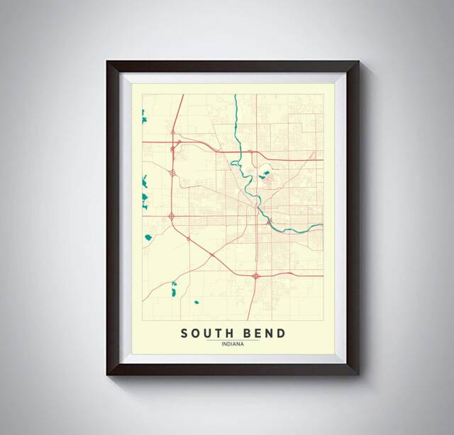 South Bend Indiana Map Art Print Modern City Road