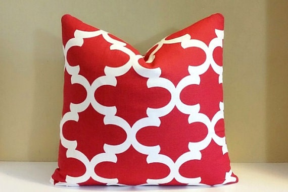 Christmas Pillow, Red Pillow Cover, & White Trellis/Geometric Cover - Fabric Both Sides- Decor