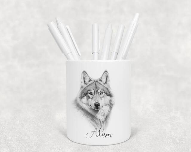 Personalised Pencil Drawing Sketched Wolf Pot, Ideal Gift, Birthday - image 1