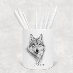 Personalised Pencil Drawing Sketched Wolf Pot, Ideal Gift, Birthday - thumbnail 3