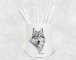 Personalised Pencil Drawing Sketched Wolf Pot, Ideal Gift, Birthday - thumbnail 1