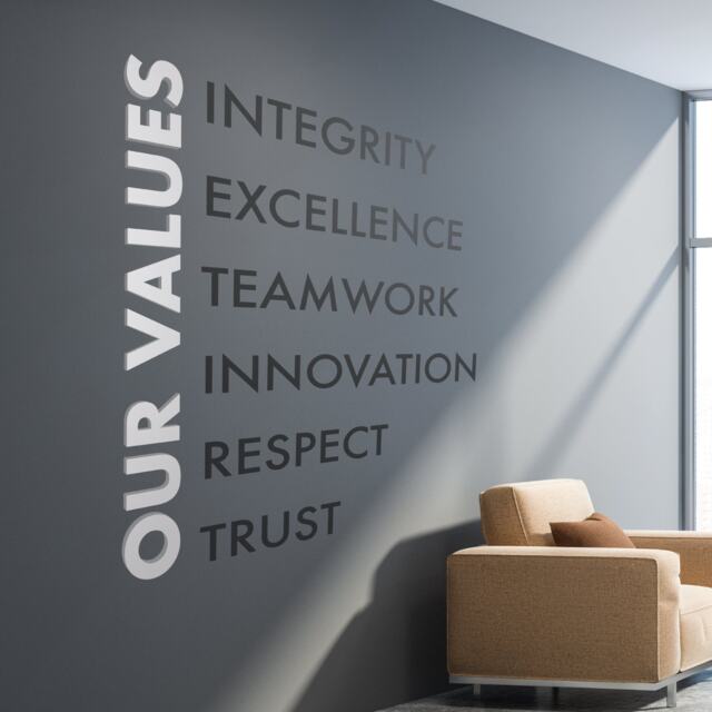 3D Our Values, Office Wall Decor, Values Art For Office, Raised Letters, Motivational, Art, Business Decor - image 1