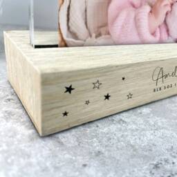 Personalised Baby Photo Frame With Wooden Base - Stars Design - thumbnail 3