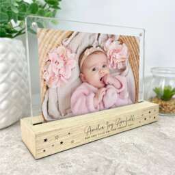 Personalised Baby Photo Frame With Wooden Base - Stars Design - thumbnail 1