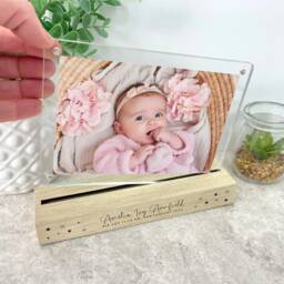 Personalised Baby Photo Frame With Wooden Base - Stars Design - thumbnail 2