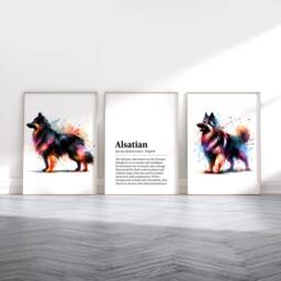 Alsatian Dog Prints - Set Of 3 Posters - Watercolor Definition Wall Art Colourful Painting Room Decor Pet Artwork Gift Watercolour - thumbnail 2
