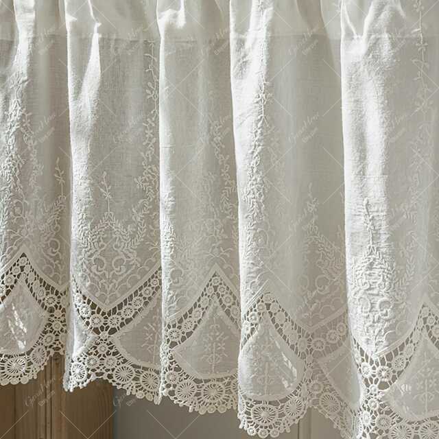 Embroidered Valance Curtains, Elgent Cotton Short Curtains For Kitchen???rod Pocket Coffee Curtain - image 1
